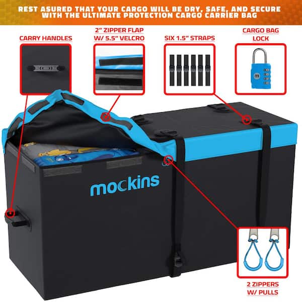 500 lbs. Capacity XL Hitch Mount Cargo Carrier Set - Folding Shank and 2 in. Raise, Cargo Bag, Net, Straps, Locks - Blue