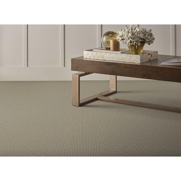 Hampton Rib - Cobblestone - Beige 13.2 ft. 32 oz. Wool Loop Installed Carpet