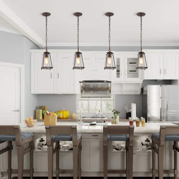 Asaf 1-Light Oil-Rubbed Bronze Mini Lantern Pendant Light with Seeded Glass Shade