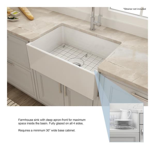 Farmhouse Apron-Front Fireclay 27 in. Single Bowl Kitchen Sink in White with Bottom Grid