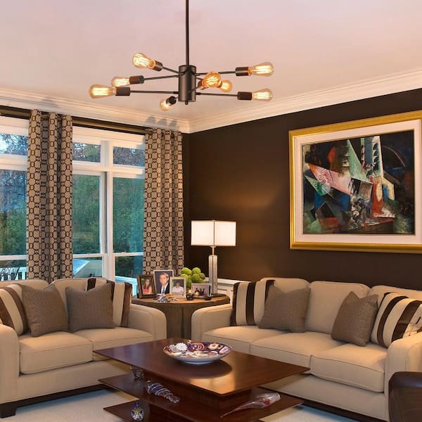 8-Light Black Modern Sputnik Chandelier Hanging Pendant Light Fixture for Dining Room Bedroom Living Room Kitchen Foyer