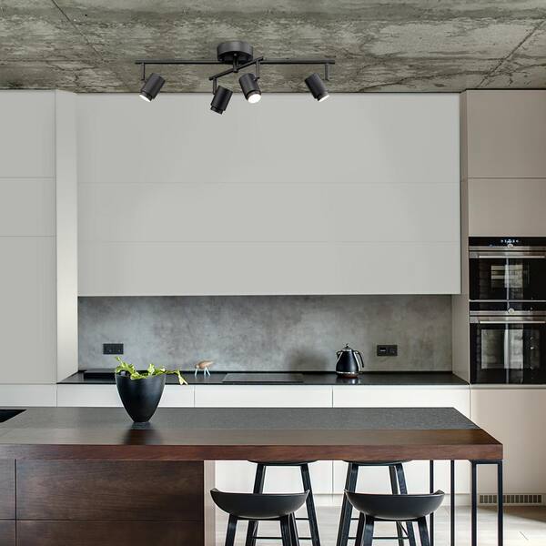 Walton 2 ft. 4-Light Matte Black 29-Watt Integrated LED Linear Track Lighting Kit with Swivel Center Bar