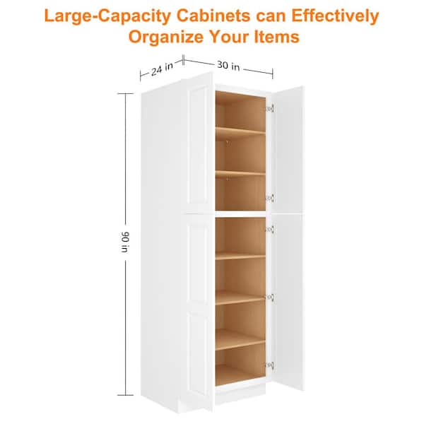 30-in W X 24-in D X 90-in H in Traditional White Plywood Ready to Assemble Floor Wall Pantry Kitchen Cabinet