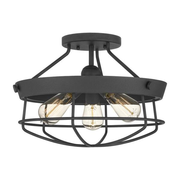 Southbourne 15.5 in. 3-Light Matte Black Rustic Farmhouse Semi-Flush Mount