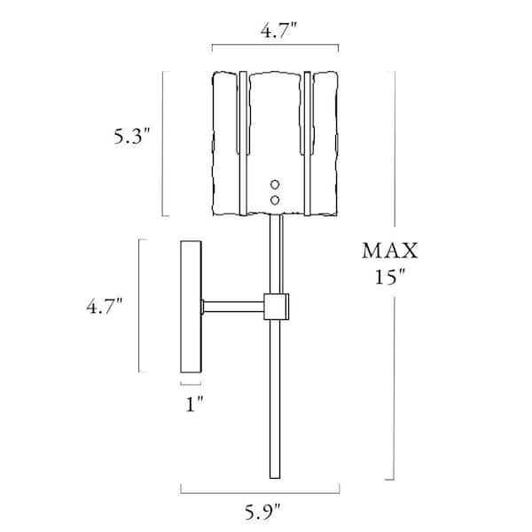 Echonalyri Modern 1-Light Glam Matte Black and Plating Brass Wall Sconce with Geometric Textured Glass Shade