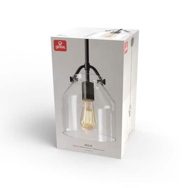 1-Light Matte Black Shaded Pendant Light with Clear Glass Shade