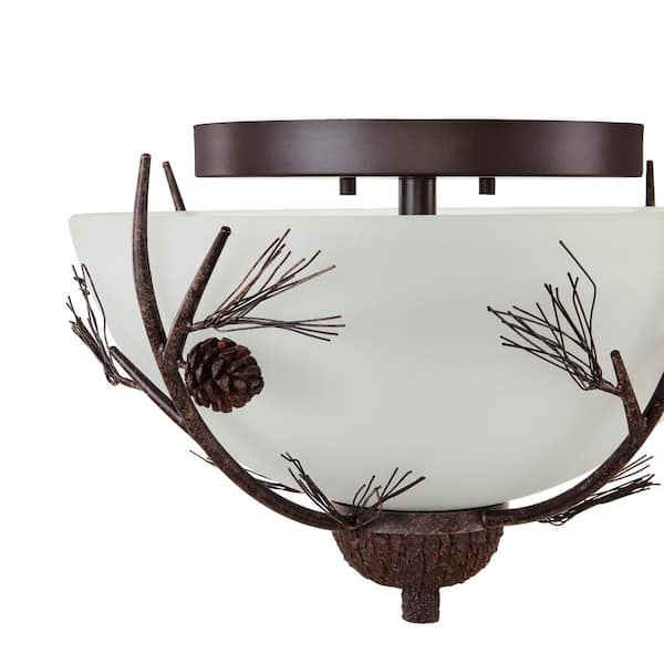 Spruce Lodge 15 in. 2-Light Handmade Finish Pinecone Convertible Semi-Flush Mount