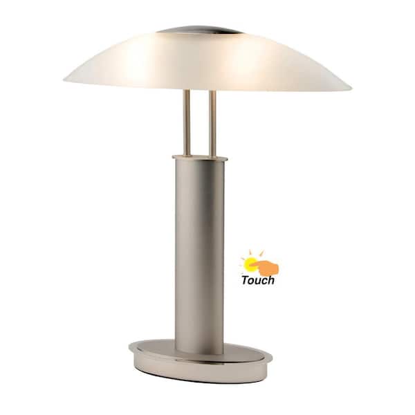 Avalon Modern 2-Tone 18.5 in. Nickel Table Lamp with Oval Canoe-Shaped Frosted Glass Shade and 3-Way Touch Switch