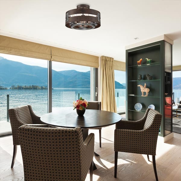 3-Light Expresso Clear Glass Semi-Flush Mount and Pendant