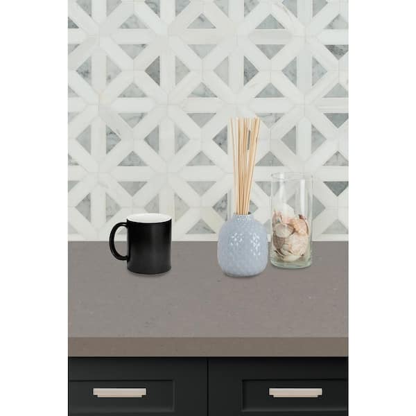 Bianco Dolomite Geometrica 12 in. x 12 in. x 10 mm Polished Marble Mosaic Tile (10 sq. ft./case)