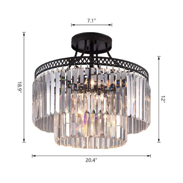 Annapolis 20.4 in. 6-Light Black/Clear Semi-Flush Mount with Crystal