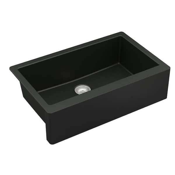 Farmhouse/Apron-Front Quartz Composite 34 in. Single Bowl Kitchen Sink in Black