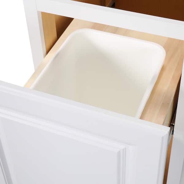 Hampton 18 in. W x 24 in. D x 34.5 in. H Assembled Pull Out Waste Bin Base Kitchen Cabinet in Satin White