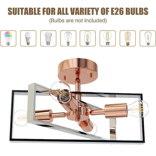 15 in. 4-Light Rose Gold Modern Semi Flush Mount