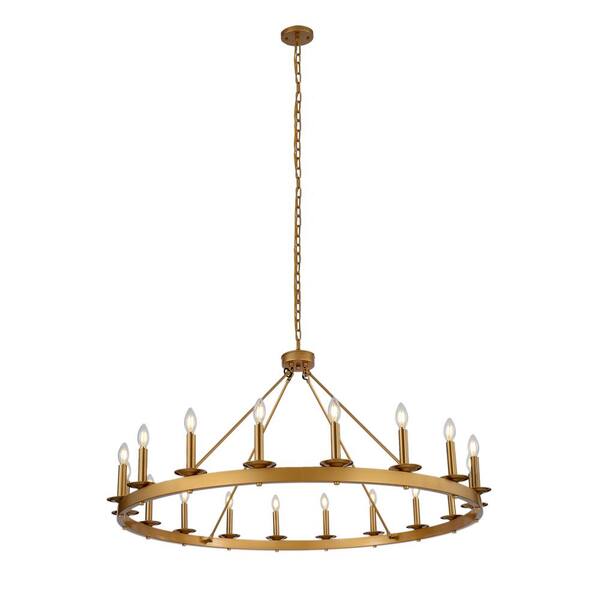 18-Light Gold Candle Style Wagon Wheel Chandelier