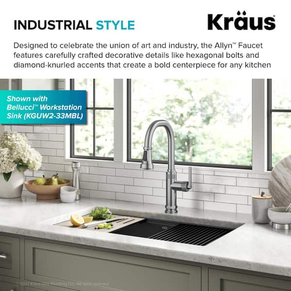 Allyn Industrial Pull-Down Single Handle Kitchen Faucet in Spot-Free Stainless Steel