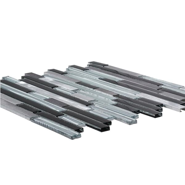 Binary Code Gray and Blue 11.625 in. x 11.625 in. Interlocking Glass and Metal Mosaic Tile (14.22 sq. ft./Case)