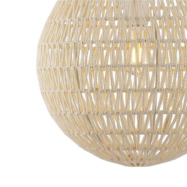 Luna 15.75 in. 1-Light Cream Bohemian Modern Woven Rattan/Iron LED Pendant, White