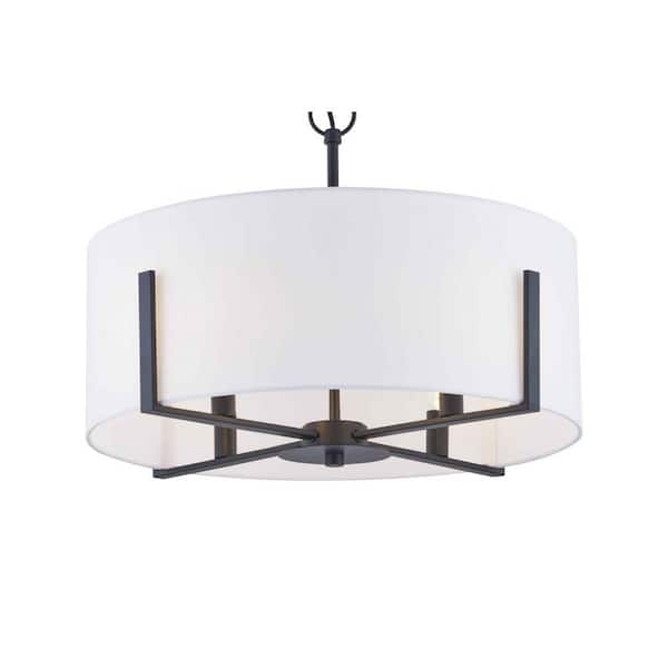 Manhattan 4-Light Matte Black Pendant Hanging Light with White Drum Shade