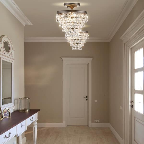 Toronto 13 in. Metal/Crystal LED Oil Rubbed Bronze Flush Mount