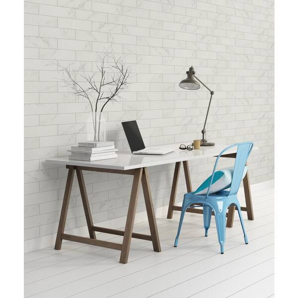 Kalypso Monet 4 in. x 12 in. Glossy Ceramic White Subway Wall Tile (10.76 sq. ft./Case)