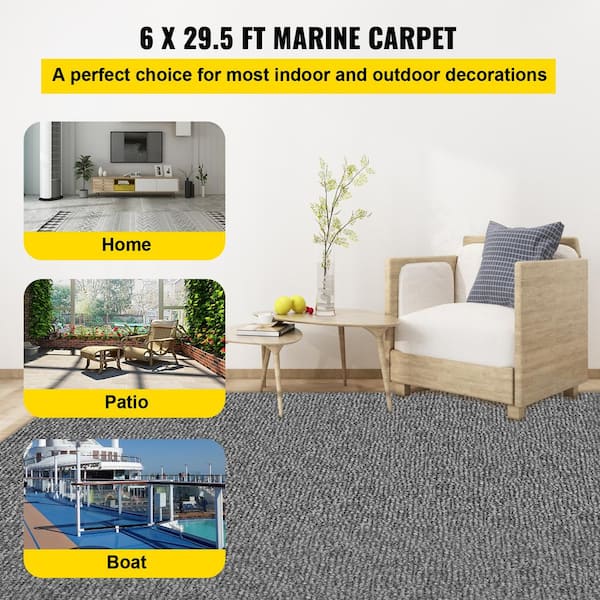Marine Carpet 6 ft. W x 29.5 ft. L Waterproof Cuttable Indoor/Outdoor Area Rug,Gray