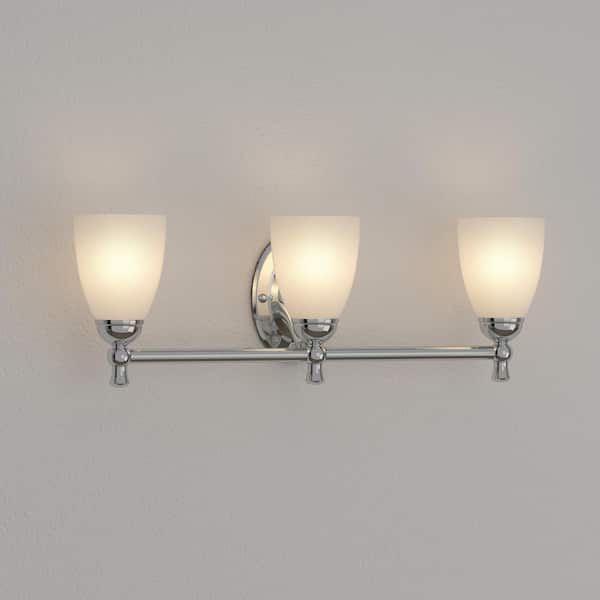 Solomone 22 in. 3-Light Polished Chrome Bathroom Vanity Light Fixture with Opal Glass Shades