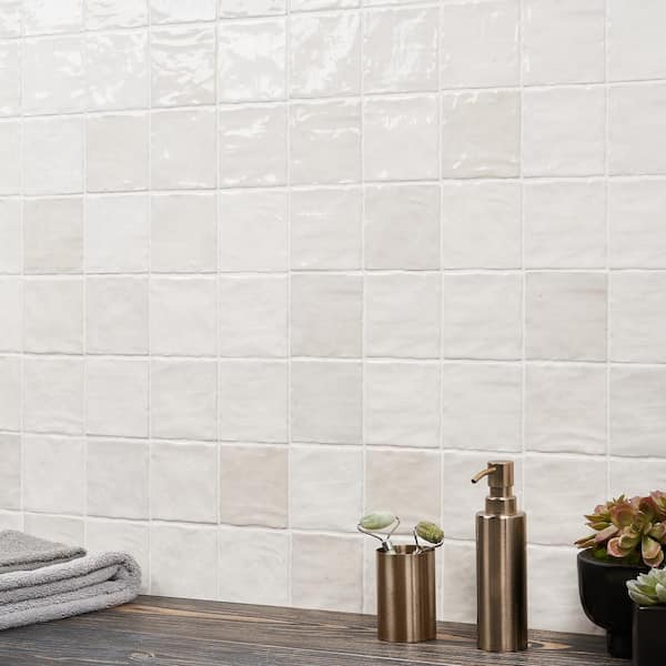 Kingston White 4 in. x 4 in. Glazed Ceramic Wall Tile (5.38 sq. ft./case)