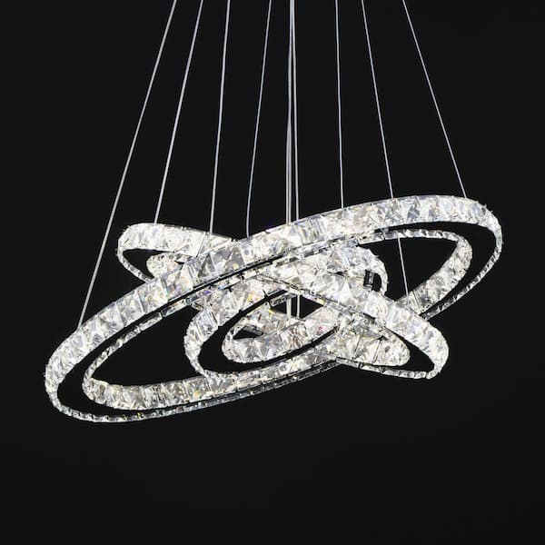 Jefferson 3-Light Chrome Integrated LED Unique Tiered Chandelier with Crystal Accents