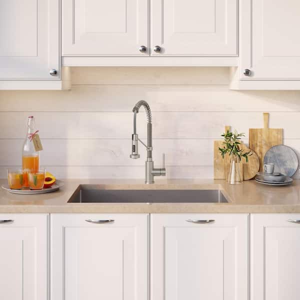 Standart PRO All-in-One Undermount Stainless Steel 32 in. Single Bowl Kitchen Sink with Faucet in Stainless Steel