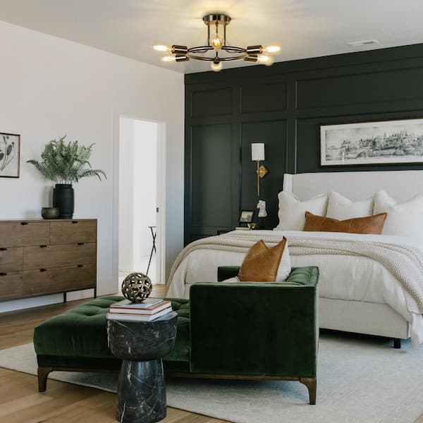 18.31 in. 6-Light Brushed Nickel Modern Sputnik Semi Flush Mount Ceiling Light, Wagon Wheel Design Chandelier Hallway