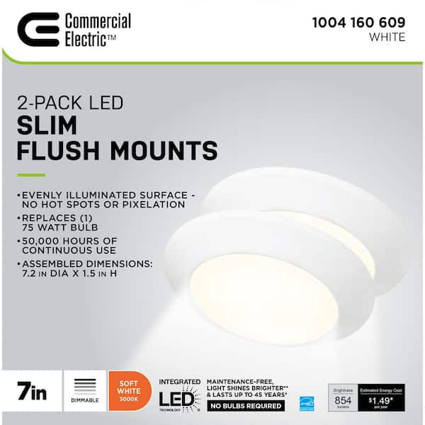 7 in. White LED Flush Mount (2-Pack)