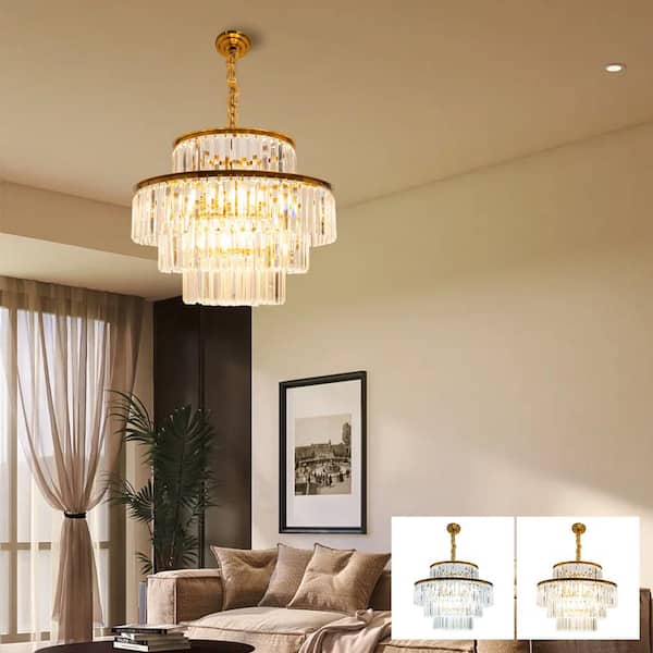 23.62 in. 10-Light 4-Tier Gold Modern Luxury K9 Crystal Pendant Light(Without Remote Control)