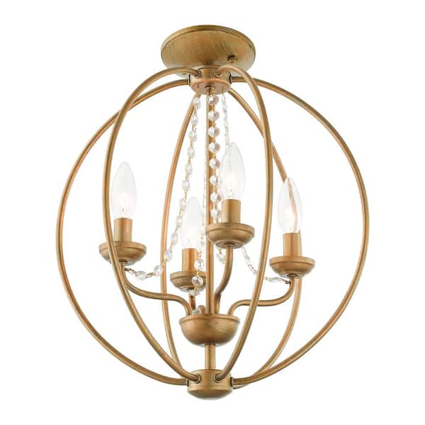 Arabella 4 Light Antique Gold Leaf Convertible Mini Chandelier/Ceiling Mount