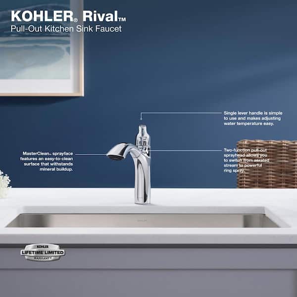 Rival Single Handle Pull-Out Kitchen Sink Faucet with 2-Function Sprayhead in Vibrant Stainless