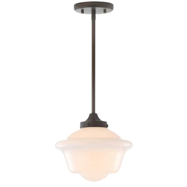 Kurtz 9.5 in. 1-Light Oil Rubbed Bronze LED Pendant with Adjustable Drop Metal/Glass