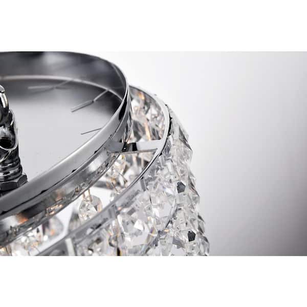 Alyvia 15 in. 4-Light Chrome Glam Semi-Flush Mount with Beaded Drum Shade and Hanging Crystals