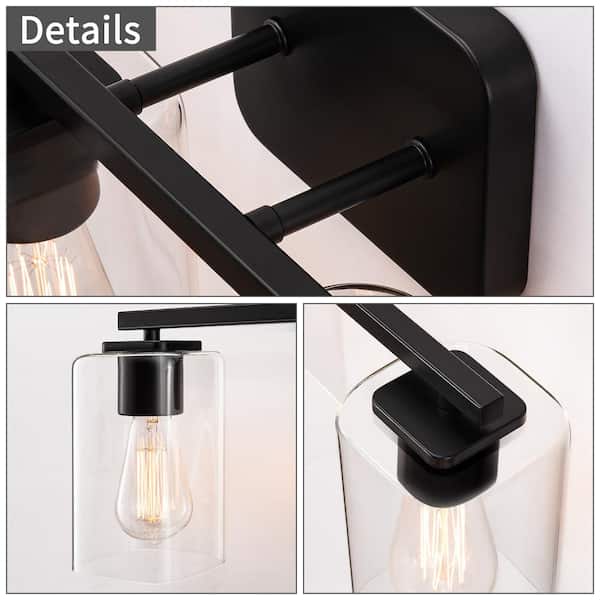 29 in. 4-Light Black Vanity Light with Square Glass Shades