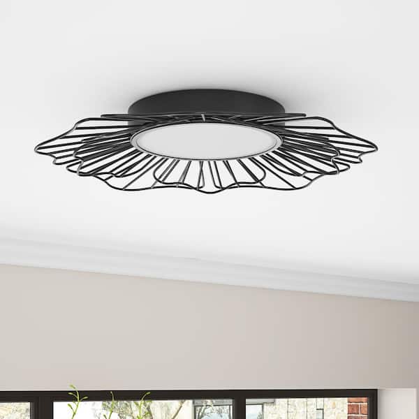 23.22 in. 1-Light Modern Black 24-Watt LED Flush Mount Dimmable Close to Ceiling Light Fixture