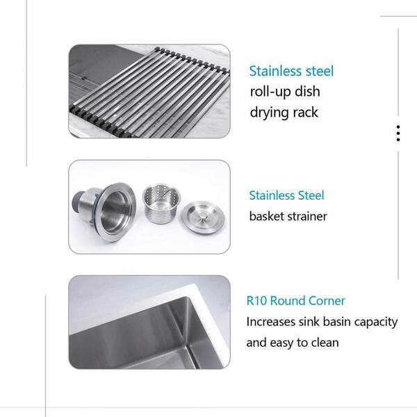 Brushed Nickel 16 Gauge Stainless Steel 33 in. Single Bowl Farmhouse Apron Kitchen Sink with Bottom Grid