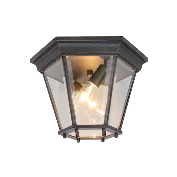 Glen 2-Lights Black Outdoor Flush Mount Light with clear beveled glass