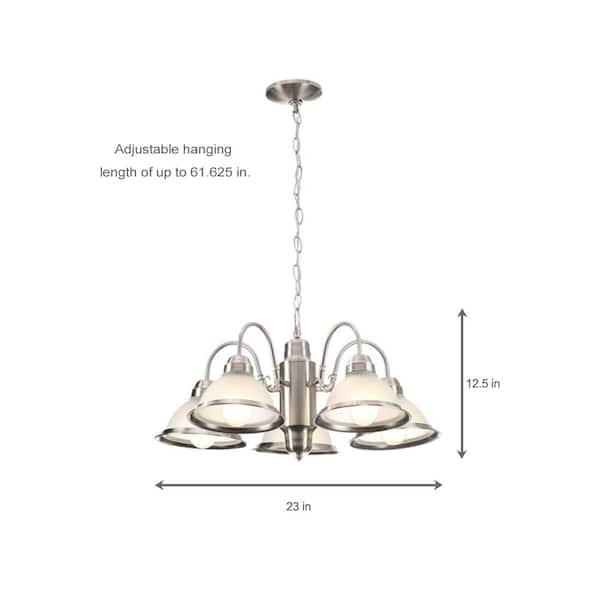 Halophane 5-Light Brushed Nickel Chandelier with Frosted Ribbed Glass Shades