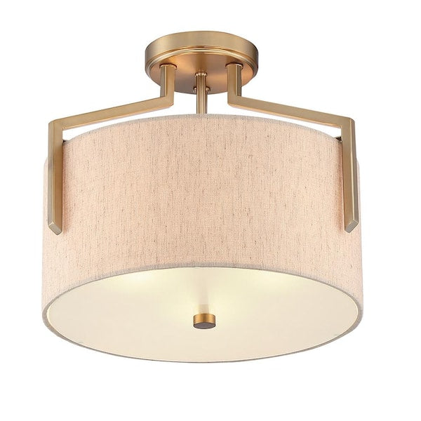 15 in. Elara 3-Light Brushed Gold Ceiling Light Semi Flush Mount
