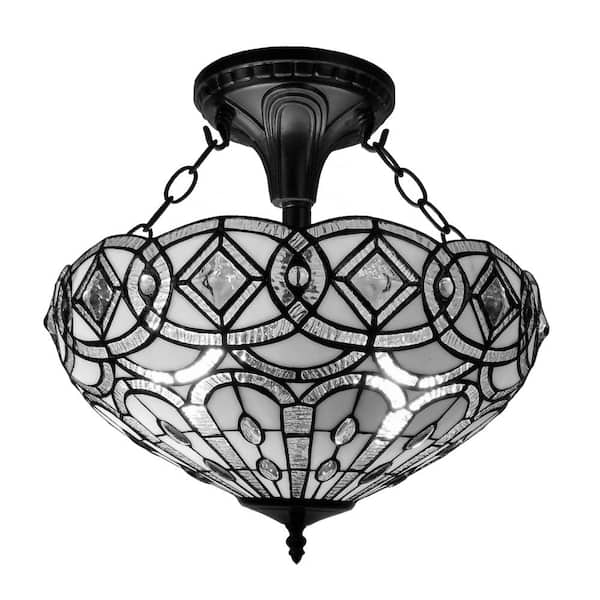 2-Light Tiffany Style Floral White Hanging Pendant Lamp