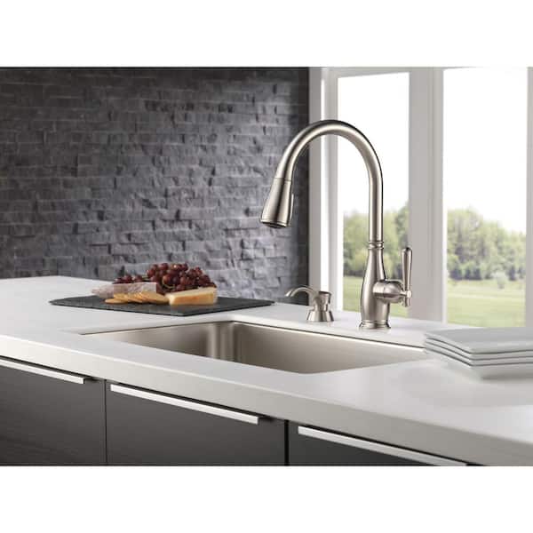 Charmaine Single-Handle Pull-Down Sprayer Kitchen Faucet with Soap Dispenser and ShieldSpray Technology in Stainless