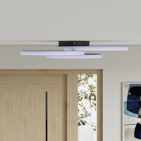 21.65 in. 3-Light Modern Black 40-Watt LED Semi-Flush Mount 3 Rings Circle Close to Ceiling Light Fixture