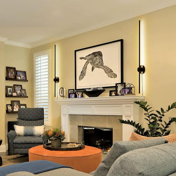 2 Light 39.4 in. W Set of 2 Dimmable LED Black Wall Lights Plug in Adjusted 180° Wall Sconce with On/Off Switch