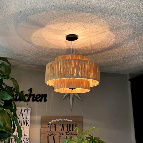 Collision 3-Light Wood-Colored Small Chandelier with Paper Lampshade