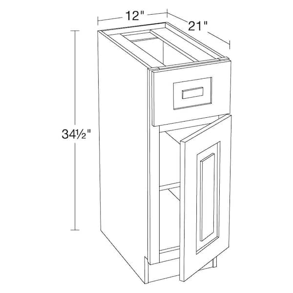 Grayson Deep Onyx Painted Plywood Shaker Assembled Bath Kitchen Cabinet Soft Close Right 12 in W x 21 in D x 34.5 in H