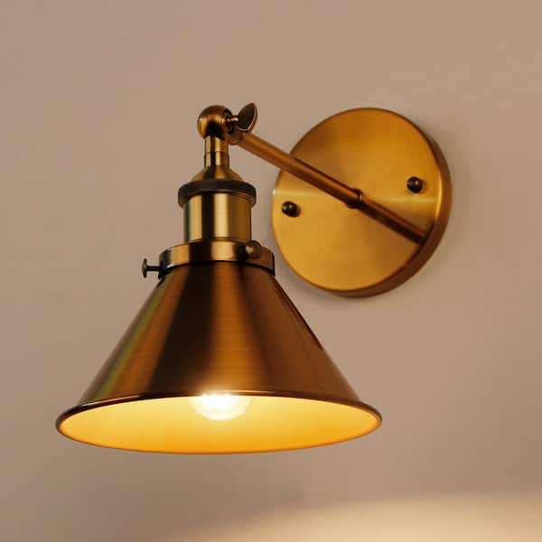 Rhem 7 in. 1-Light Brass Gold Wall Sconce Light